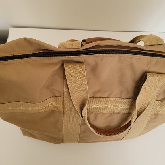 Lancel Paris Vintage Bag Duffle Handbag Zip XL Large Nylon Beige Designer Logo - Picture 7 of 11